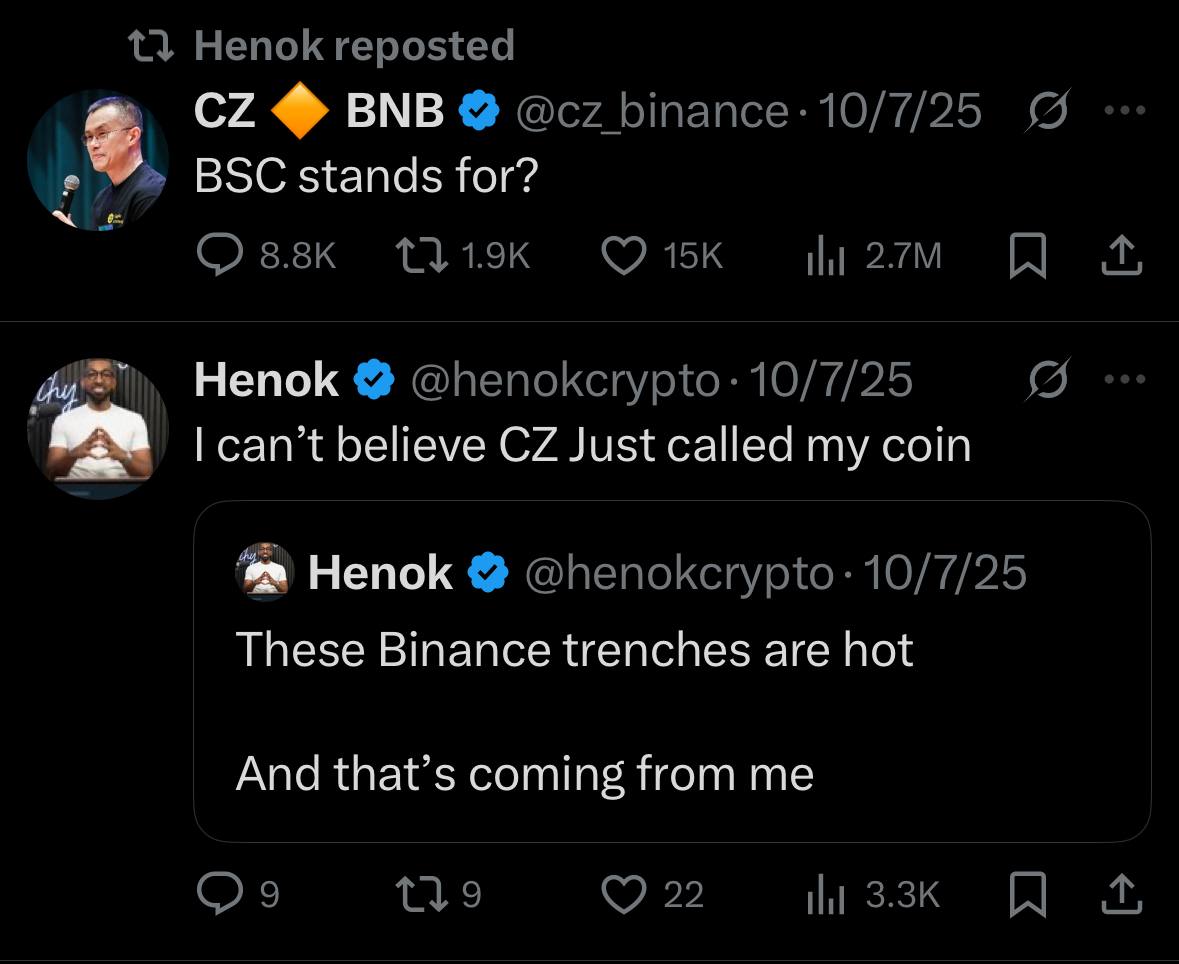 CZ's Tweet about BSC